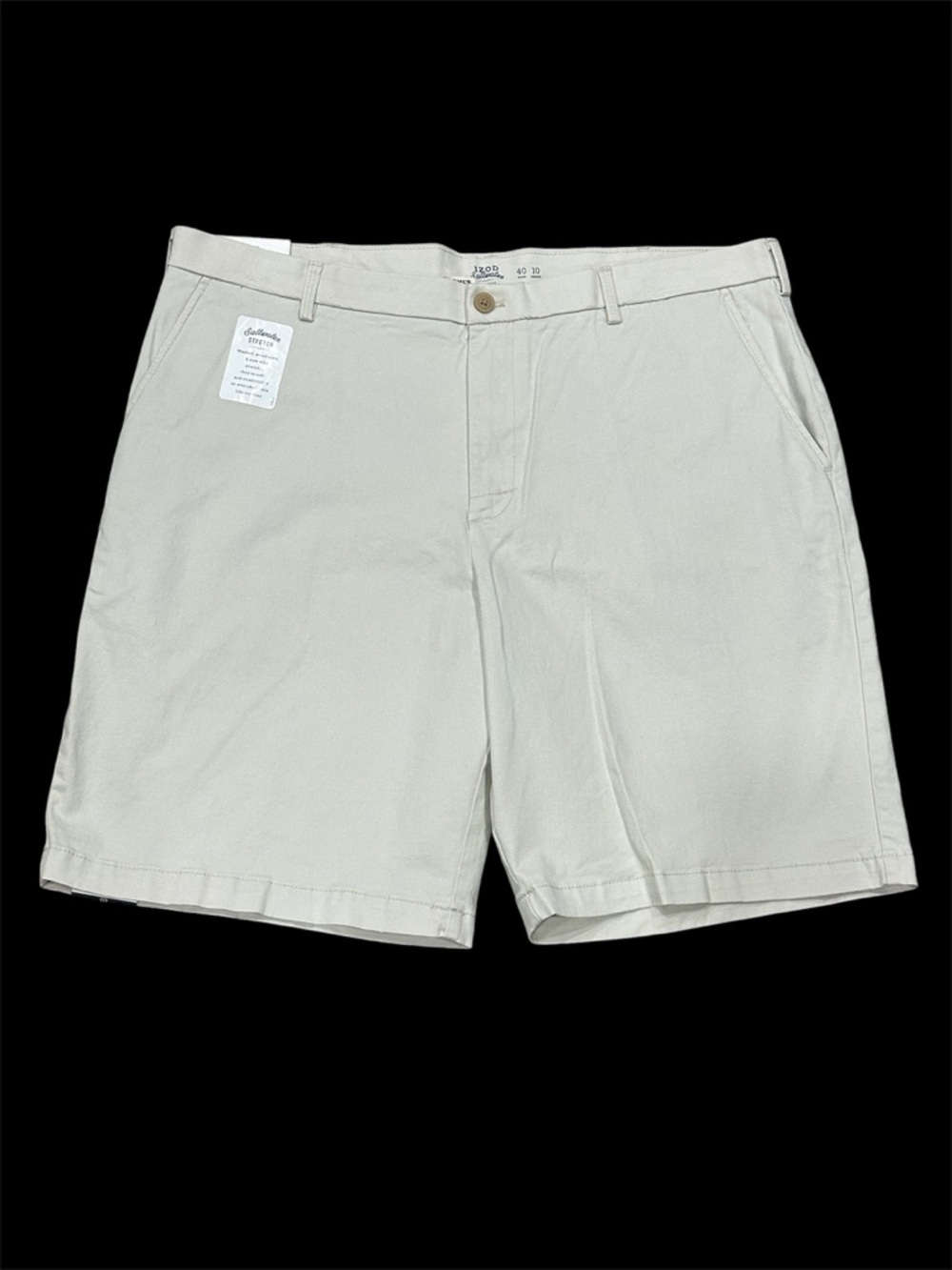 Men's IZOD Saltwater 40 XL Relaxed Chino Khakis Short Cream 10” inseam Stretch - Picture 4 of 8